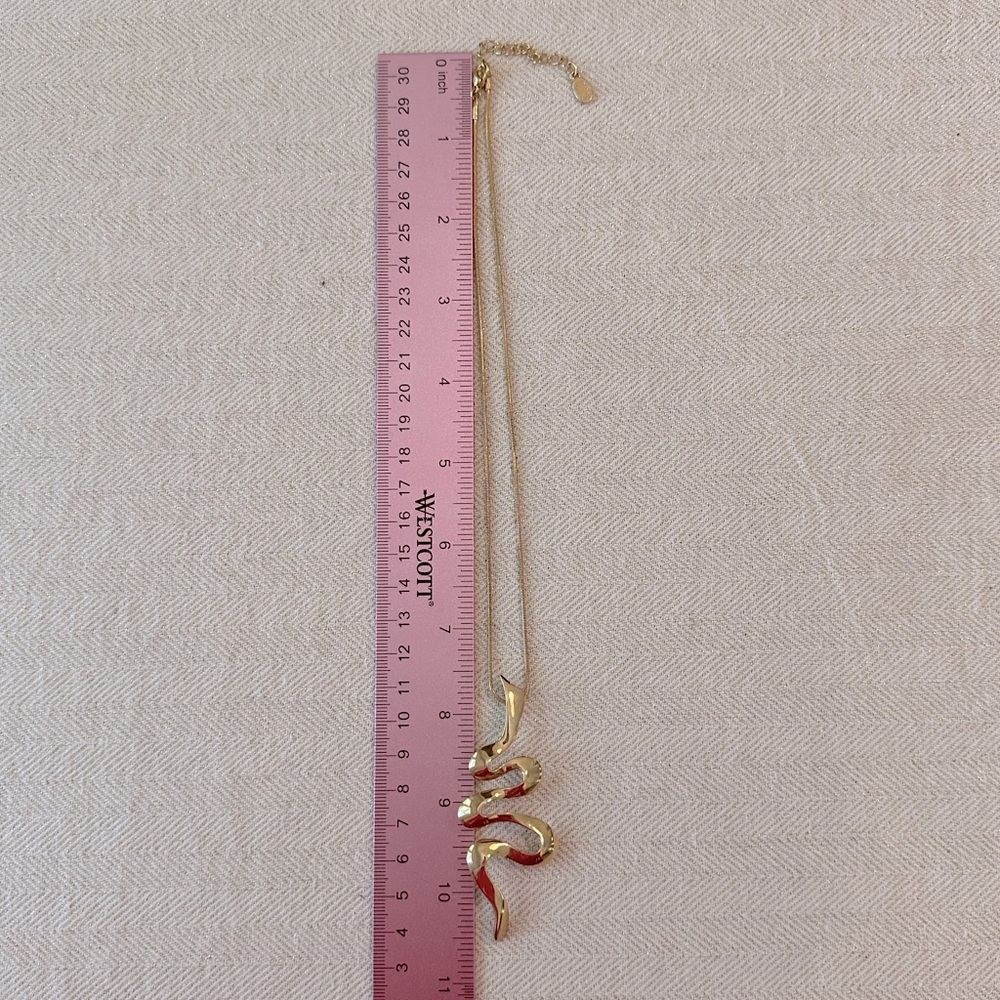 Vintage Landau Necklace Gold Ribbon Swirl Pendant on 16" Snake Chain w/Extender - Picture 10 of 12